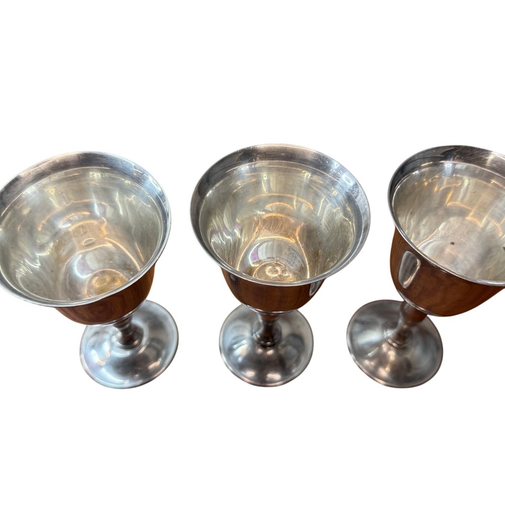 Vintage Silver Plated Wine Goblets Set of 3 Classic Stemmed Chalices Barware
